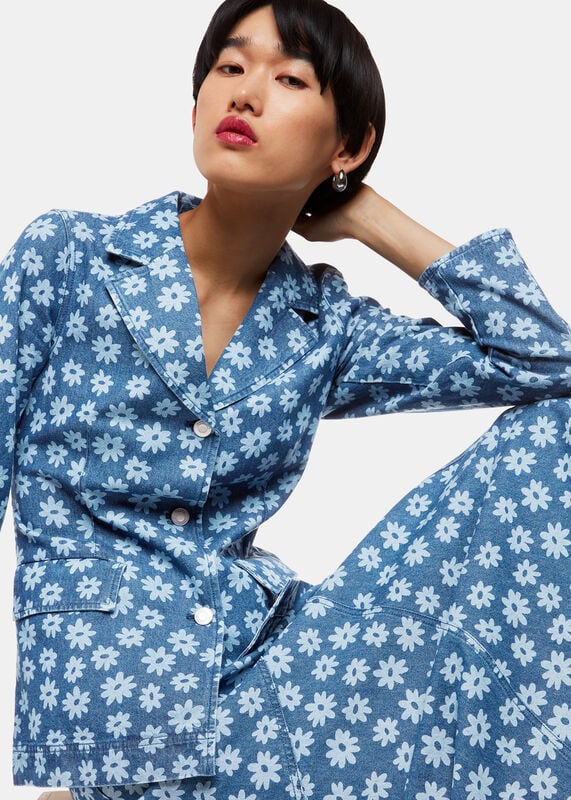 Graphic Daisy Denim Blazer